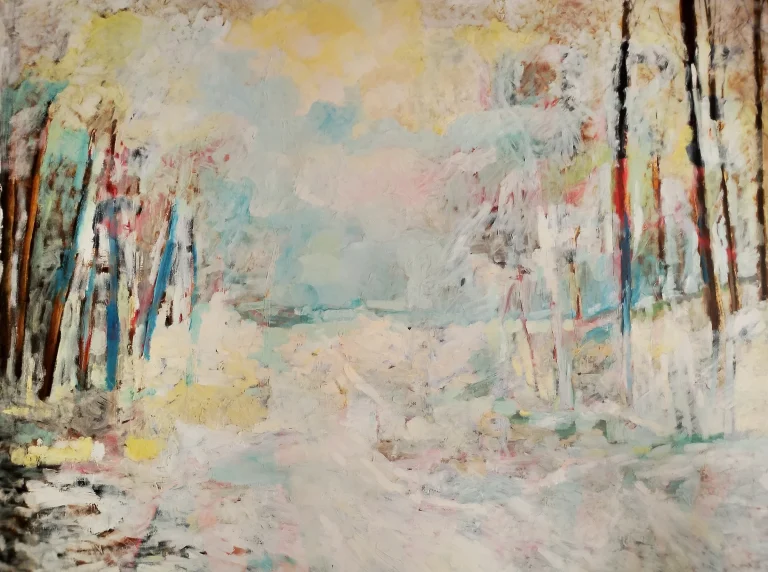 Pale winter forest painting