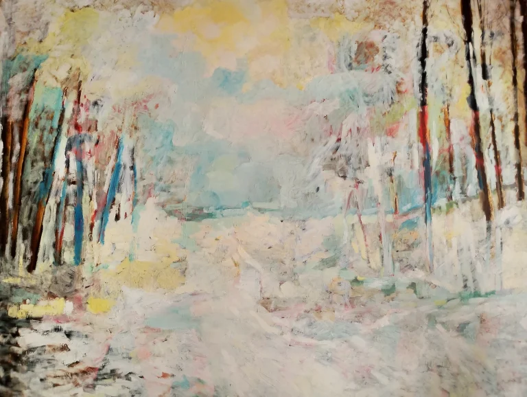 Pale winter forest painting
