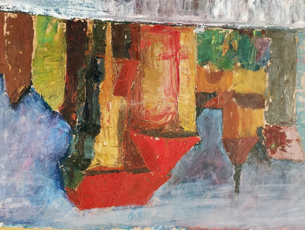 Geometric abstract painting in muted colors