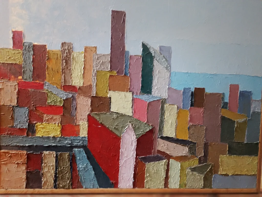 Geometric cityscape painting