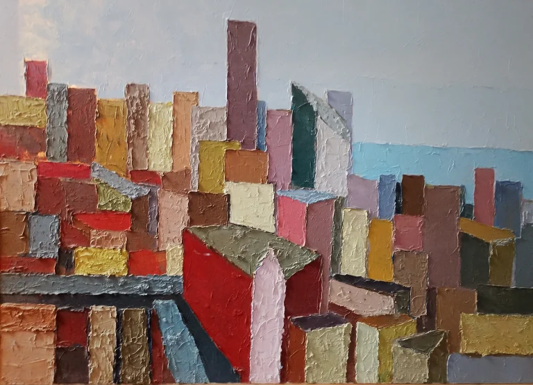 Geometric cityscape painting