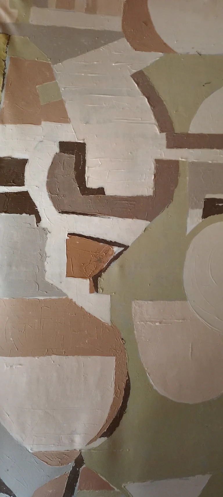 Vertical geometric abstract painting in neutral colors