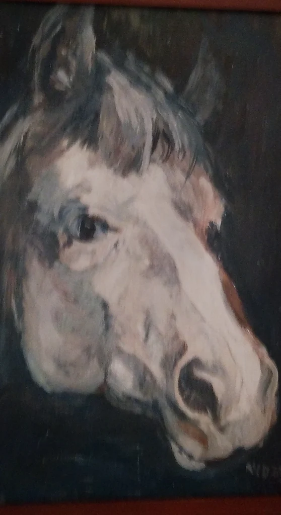 Dark painting of a horse head