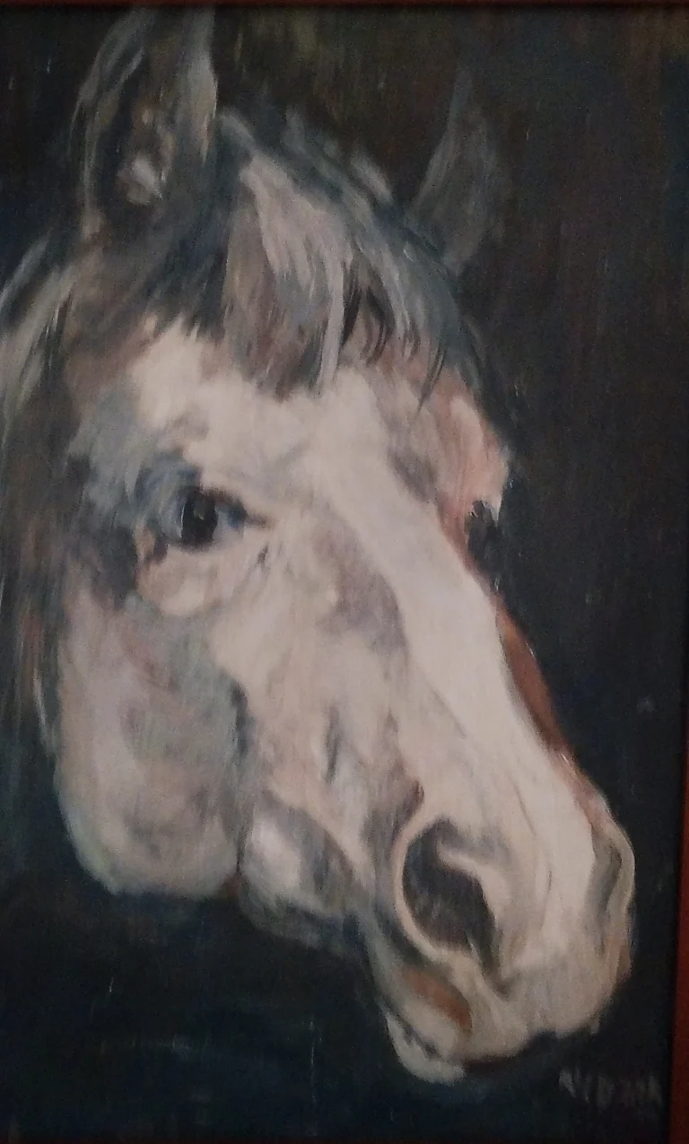 Dark painting of a horse head
