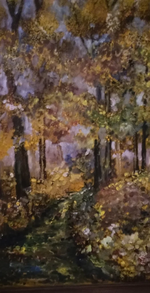 Woodland painting with green foliage
