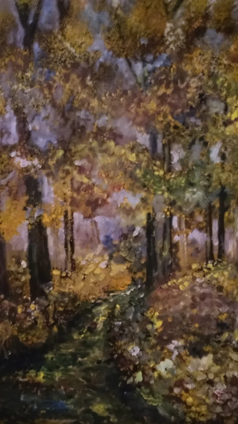 Woodland painting with green foliage